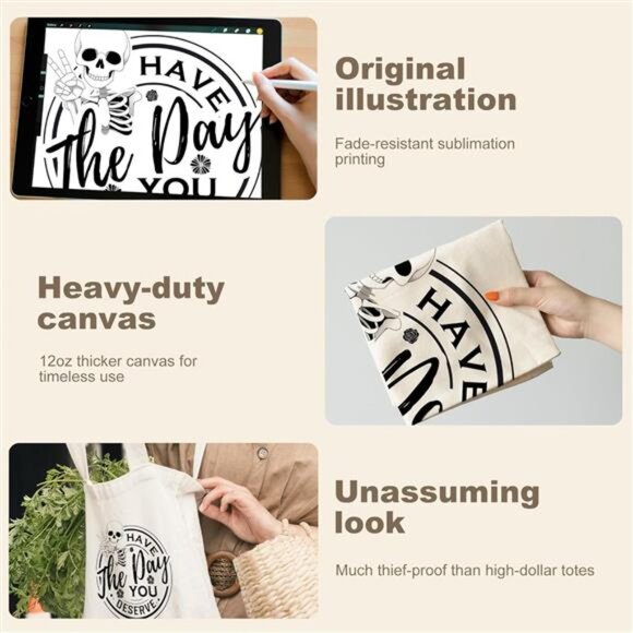 Tote Bag for Women with Pocket & Snaps, Cute Canvas Totes Bag - Picture 4 of 6